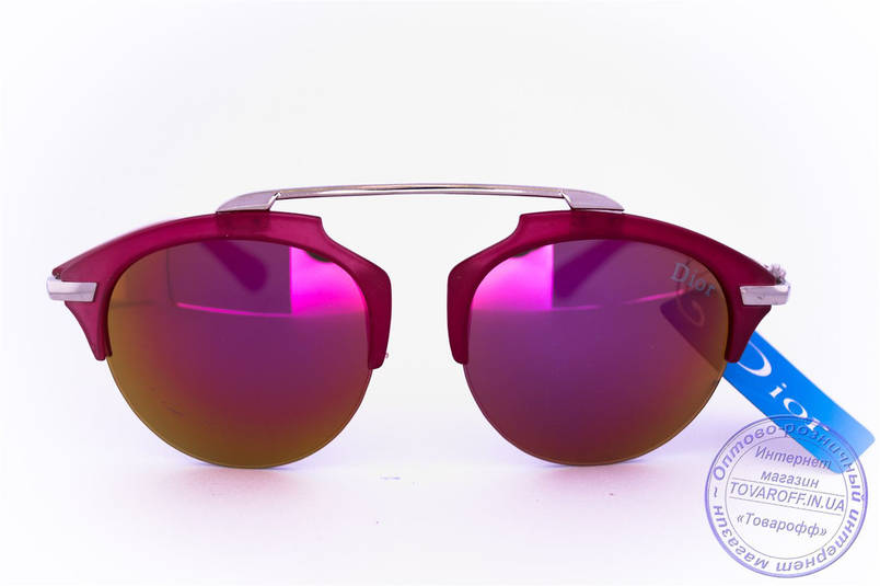 Оптом модні дзеркальні сонцезахисні окуляри Dior Clubmaster - Малинові - 8013, фото 2
