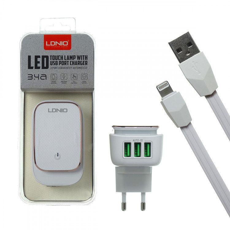 Мережевий зарядний пристрій Ldnio A3305 3 USB Lightning white