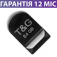 Мини Флешка 64 ГБ T&G 010 Metal series, черная, металлическая, usb флеш микро накопитель