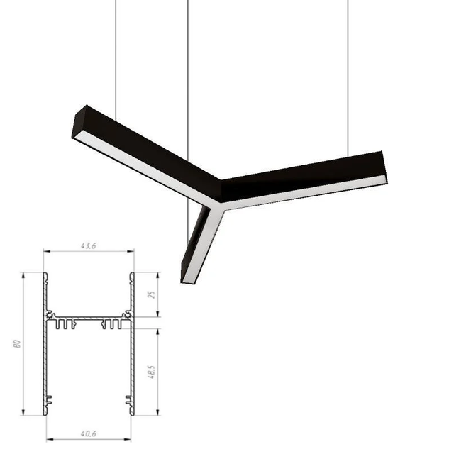 Алюминиевый подвесной LED светильник Y-Образный фото