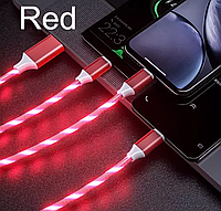 USB Lightning (iPhone, iPad) кабель со струящейся подсветкой 2А, 1м - высокое качество - красный
