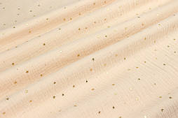 Двошаровий жатий муслін із золотими зірочками на світло-пудровому тлі, ширина 140 см NoМЖ-3-56