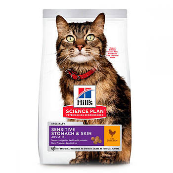Сухий корм для котів з куркою 1,5кг Hills Science Plan Feline Sensitive Stomach & Skin для здорової шкіри