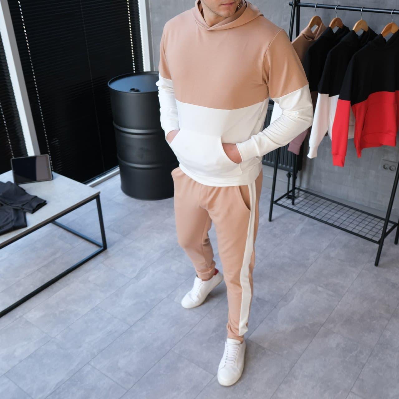 Спортивний костюм чоловічий із лампасами бежевий Shop | Весняний осінній спортивний костюм
