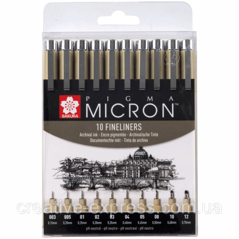 Набір лінерів PIGMA Micron 10 шт., Чорний, Sakura
