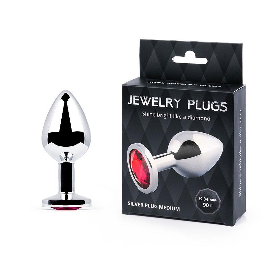 SILVER PLUG MEDIUM (втулка анальна), L 82 мм, D 34 мм, вага 90г, колір кристалу рубіновий
