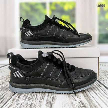 Підліткові кросівки для хлопчика демісезонні чорні еко шкіра Dago Style, фото 1