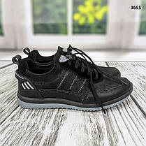 Підліткові кросівки для хлопчика демісезонні чорні еко шкіра Dago Style, фото 5