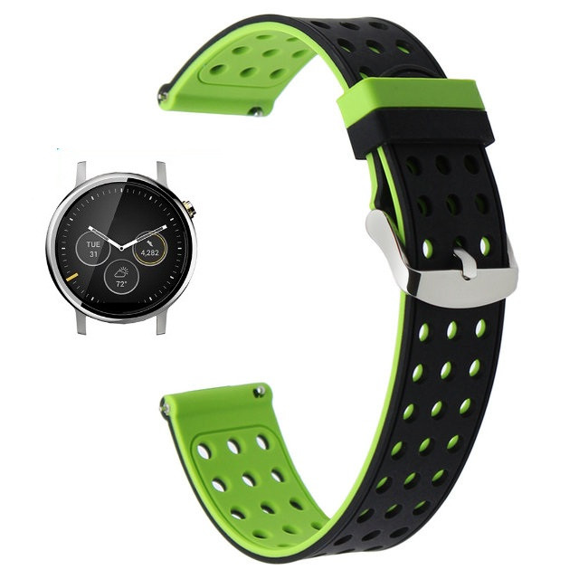 Подвійний ремінець з перфорацією для годинника Motorola Moto 360 2nd gen (46 mm) - Black&Green, фото 1