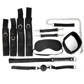 БДСМ набор для сада-маза ролевых игр (наручники, оковы, ошейник с поводком, кляп, маска, плеть)