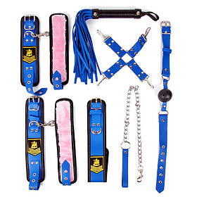 БДСМ набор для сада-маза ролевых игр (наручники, оковы, ошейник с поводком, кляп, плеть, фиксатор)