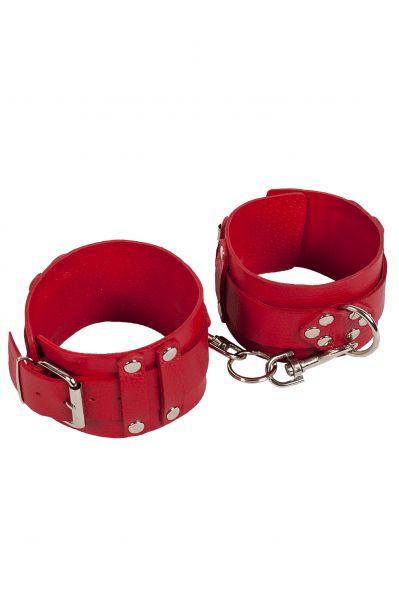 Шкіряні Окови БДСМ на ноги "Leather Dominant Leg Cuffs", red (Шкіра/Метал)