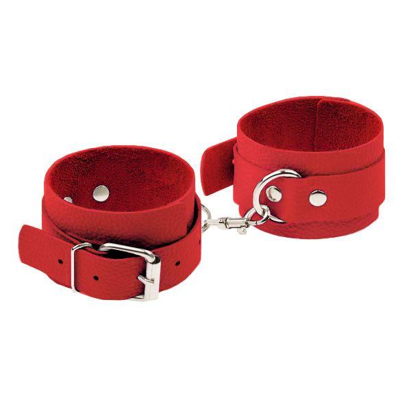 Червоні Шкіряні наручники ремінцями Leather Standart Hand Cuffs, Red, шкіра