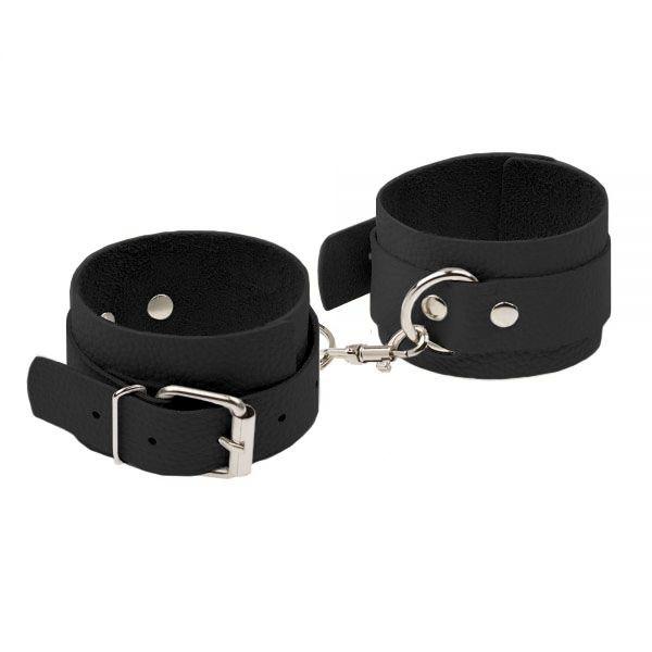Чорні Шкіряні наручники ремінцями Leather Standart Hand Cuffs, Black, шкіра