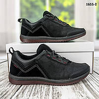 Кроссовки подростковые для мальчика демисезонные черные на шнурках эко кожа Dago Style 40