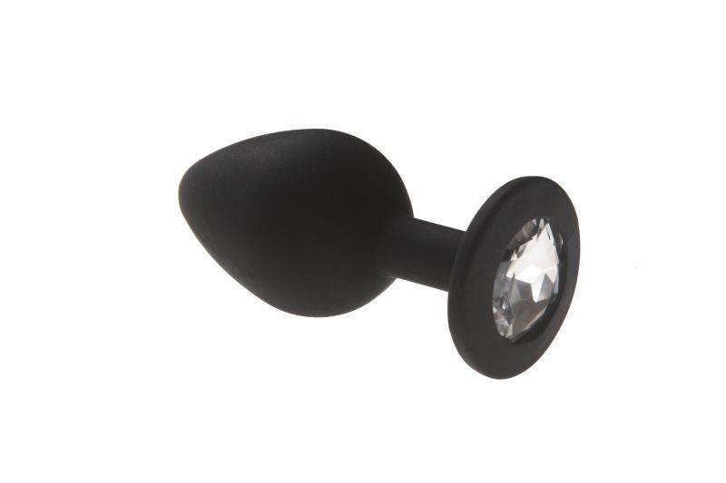 Чорна силіконова Анальна пробка з каменем Black Silicone Diamond, M