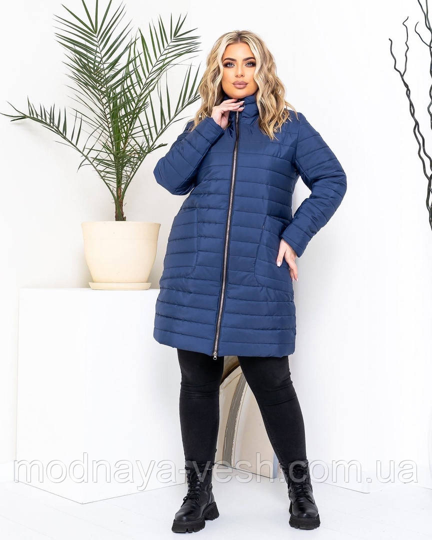 Демисезонное женское пальто в больших размерах 48-62 Синий - фото 2 - id-p1588517592