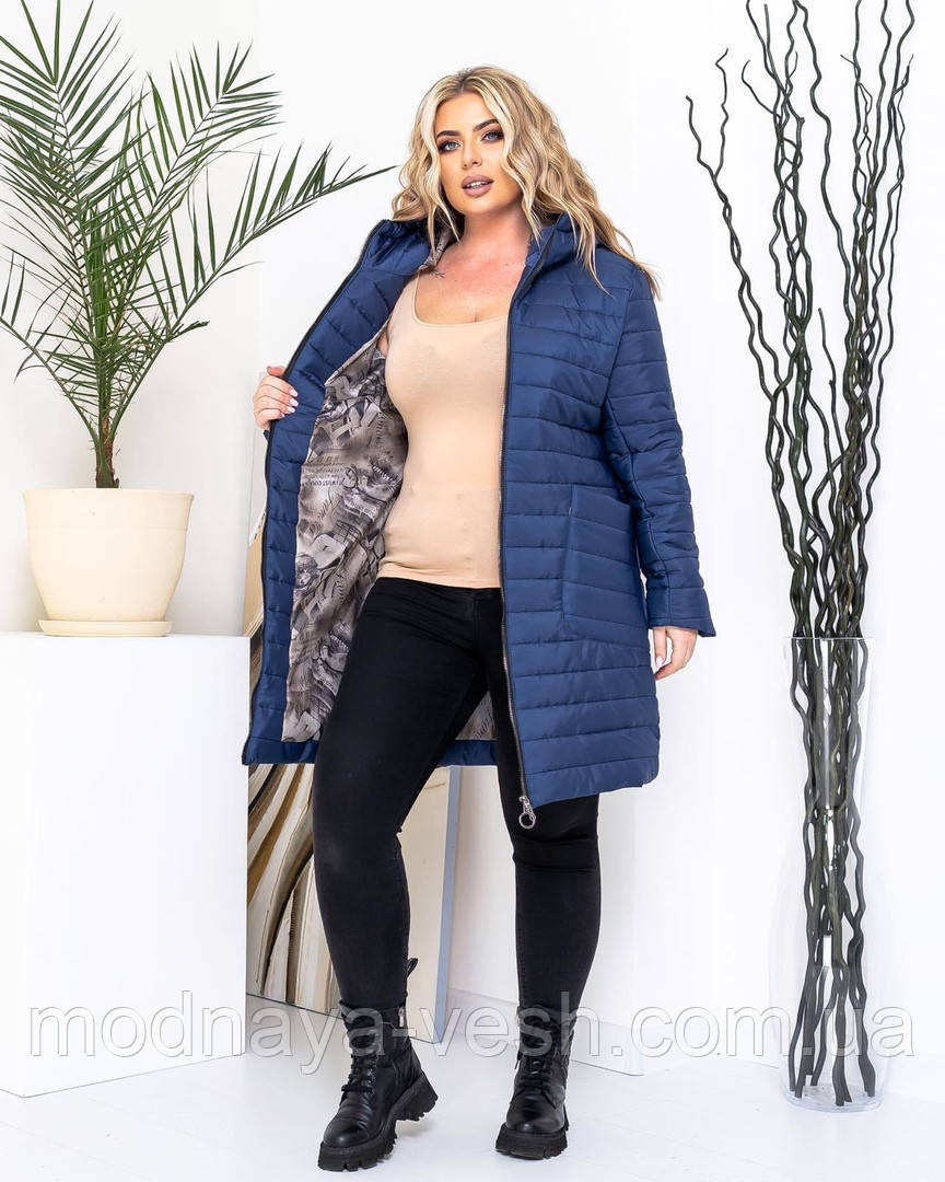 Демисезонное женское пальто в больших размерах 48-62 Синий - фото 4 - id-p1588517592
