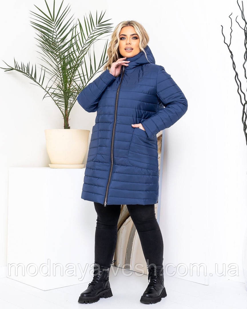 Демисезонное женское пальто в больших размерах 48-62 Синий - фото 5 - id-p1588517592