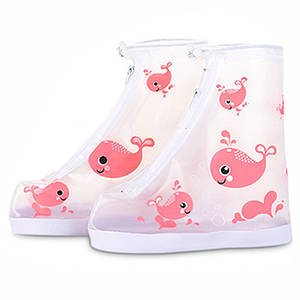 Дитячі гумові бахіли Lesko на взуття від дощу Кіт рожевий 22 см захист від промокання для дітей