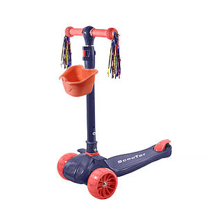 Дитячий самокат Lesko BAQ-016 Blue триколісний складний для найменших світлячі колеса