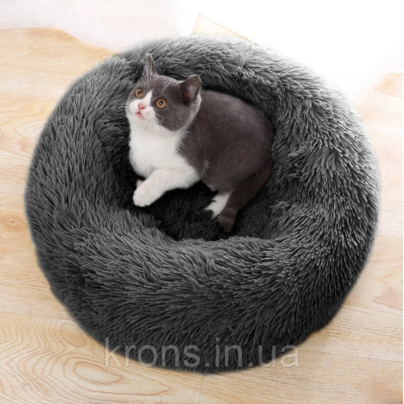 Лежак-пуфік Taotaopets 55201 M Dark Grey для котів круглий лежачинка, фото 1
