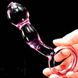 Анальна іграшка зі скла з ручкою рожевого кольору, фото 2