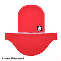Комплект шапка с хомутом на липучке для мальчика 2 - 5 лет красный, Шапка детская двойной трикотаж с бафом