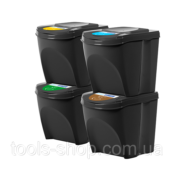 Набір контейнерів для сортування відходів Noveen GSB254: 4 ящики по 25 літри, 29х39х34см, Польща, пластик