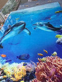 Производство скинали для ванной из стекла Дельфины 1