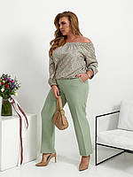 Костюм жіночий брючний блуза брюки з тканини софт і креп-костюмка розміри норма та батал