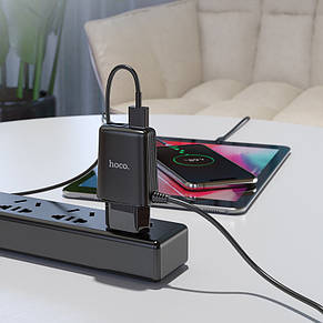 Зарядний пристрій Hoco C82A Real power 2 USB-порти EU штекер із вбудованим кабелем Type C, фото 2