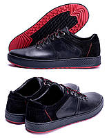 Мужские кожаные кеды ZG Aircross Black and Red, мужские мокасины черные, кеды повседневные. Мужская обувь
