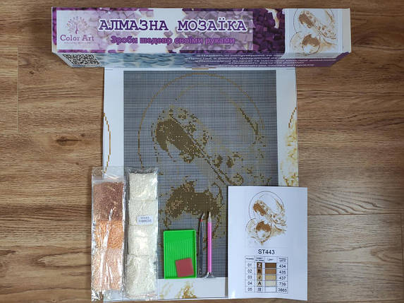 STR443 Набір діамантової мозаїки на підрамнику 30х40 Діва Марія з Ісусом золота, фото 2