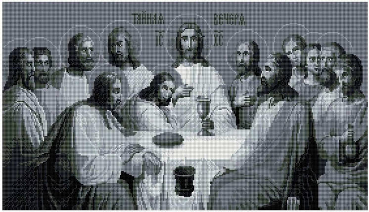 SS809 Набір діамантової мозаїки 40х70 Тайна вечеря монхром сіра, фото 1