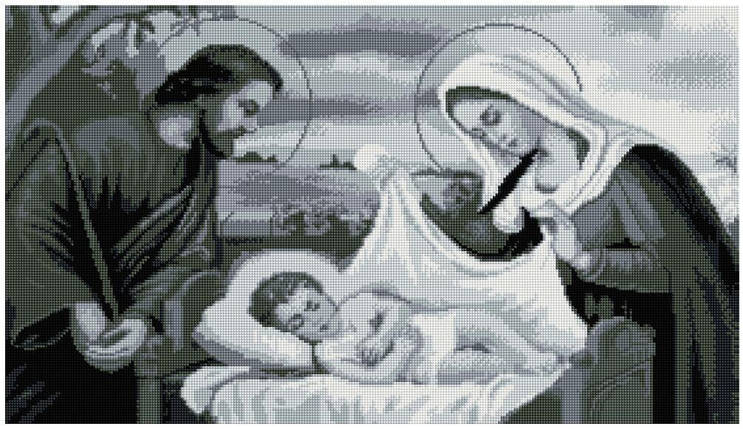 SS807 Набір діамантової мозаїки 40х70 Свята родина монохром сіра, фото 1