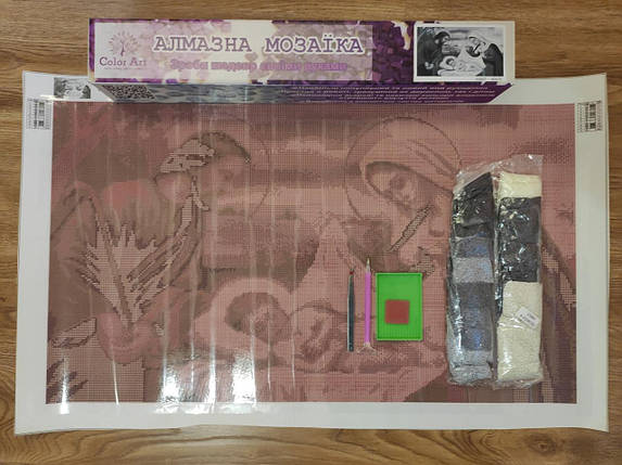 SS807 Набір діамантової мозаїки 40х70 Свята родина монохром сіра, фото 2