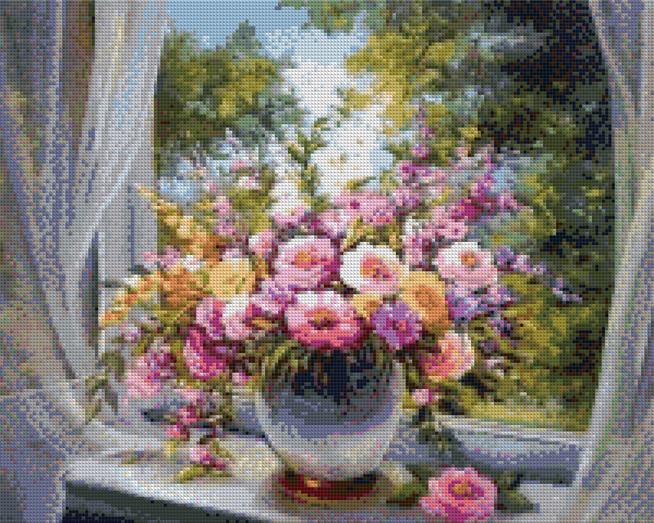 АЛМ-085 Набір діамантової мозаїки Букет на вікні, 40*50 см, Ні