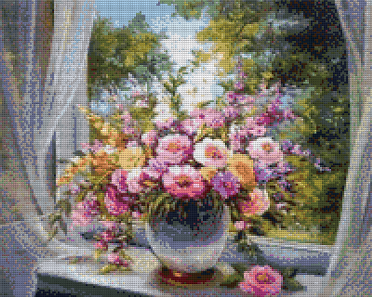 АЛМ-085 Набір діамантової мозаїки Букет на вікні, 40*50 см, Ні, фото 1