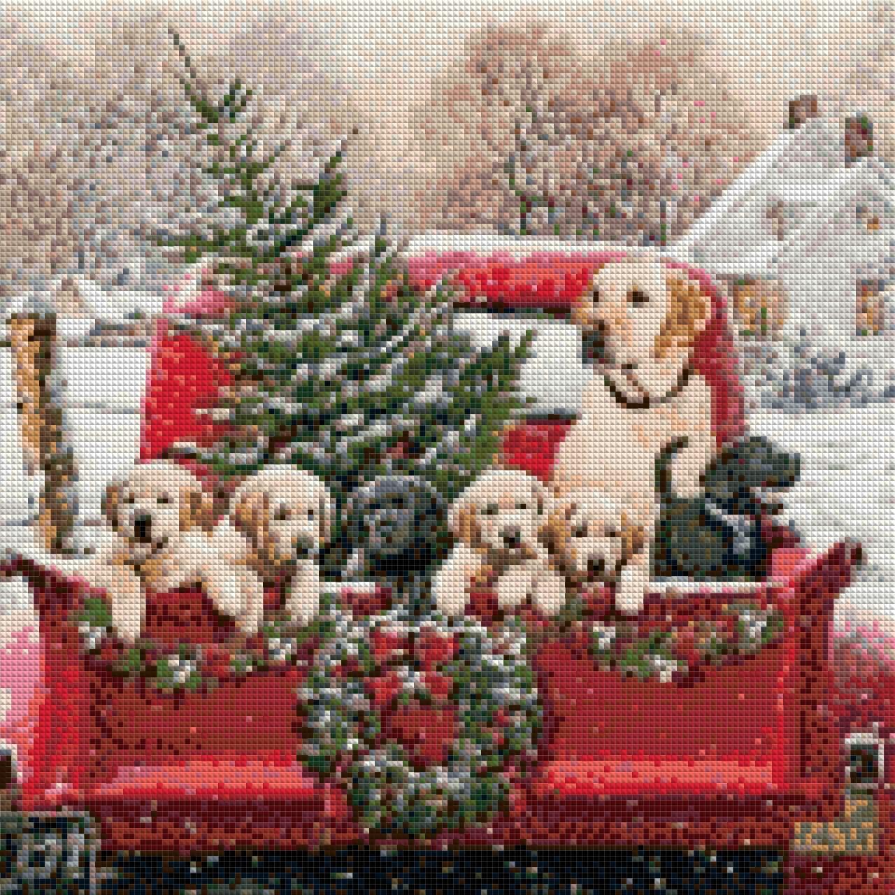 АЛМ-120 Набір діамантової мозаїки Різдвяні цуценята, 40*40 см, Ні