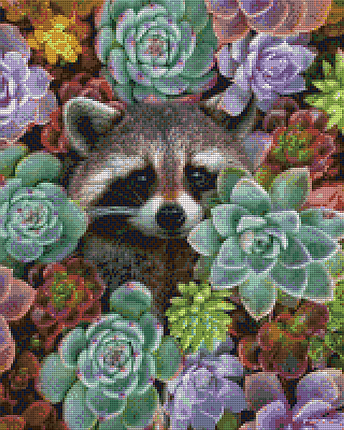 АЛМ-079 Набір діамантової мозаїки Єнотик в сукулентах, 40*50 см, Ні, фото 1