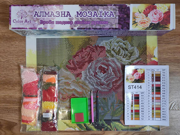 ST414 Набір діамантової мозаїки 30х40см Букет півоній, Ні, фото 3