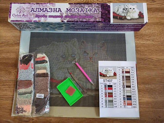 ST407 Набір діамантової мозаїки 30х40см Пухнасті котики, Ні, фото 3