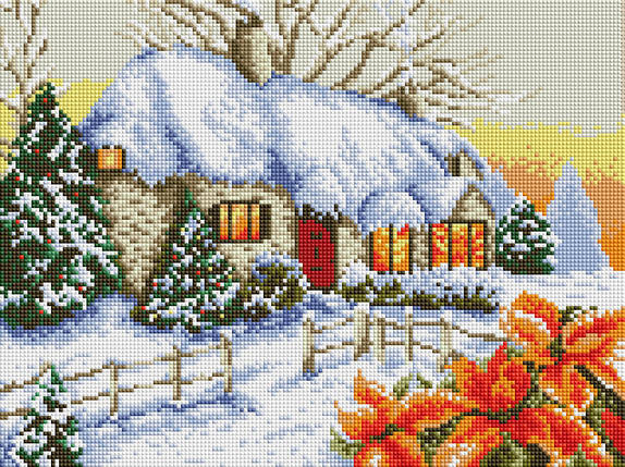 STR440 Набір діамантової мозаїки на підрамнику 30х40см Зимовий пейзаж, фото 1