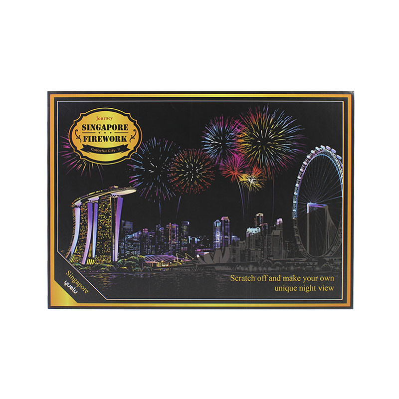 Скретч-картина YUELU P1-A01 Singapore Firework Фейерверк в Сингапуре набор для творчества (Gold_7801-28249) - фото 4 - id-p1588709187