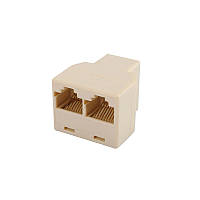 Переходник разветвитель Lesko RJ45 2 гнезда для сетевого Ethernet интернет кабеля (Gold_5082-15624)