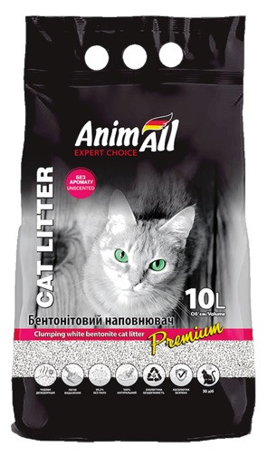 Наповнювач для котів 10 л Бентонітовий білий Animall без запаху, фото 1