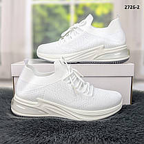 Жіночі текстильні кросівки білі на об'ємній підошві., фото 4