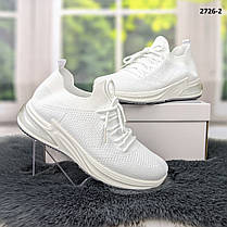 Жіночі текстильні кросівки білі на об'ємній підошві., фото 3