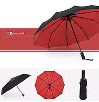 Зонт автоматический черно-красный, двухслойная ткань, 10 спиц, диаметр 105см, 490г, мужской зонт, женский зонт